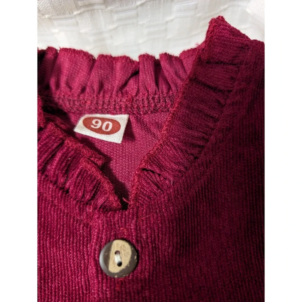 Baby/Toddler Maroon Button Up Long Sleeve Dress 18-24 M